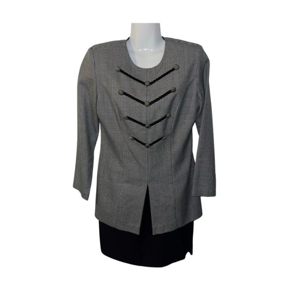 Vintage Positive Attitude Houndstooth Suit Velvet V Dessing Dress Size 6 - Picture 5 of 5